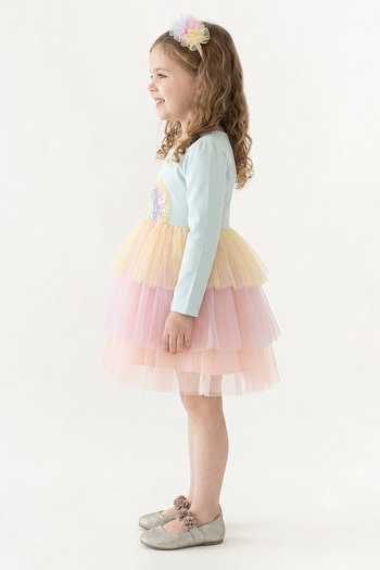 A Little Fable_Multi Color Polyester Rainbow Song Full Sleeves Dress _Online_at_Aza_Fashions