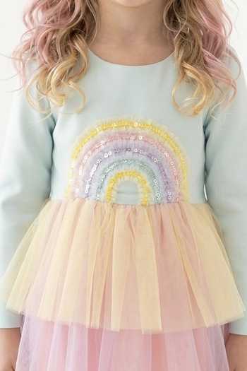 Buy_A Little Fable_Multi Color Polyester Rainbow Song Full Sleeves Dress _Online_at_Aza_Fashions