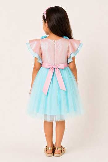 A Little Fable Blue Glitter Rose Dress 