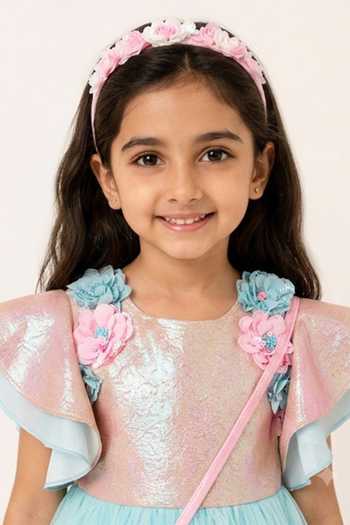 Buy A Little Fable Blue Polyester Glitter Rose Dress Online at Aza Fashions Buy_A Little Fable_Blue Polyester Glitter Rose Dress _Online_at_Aza_Fashions