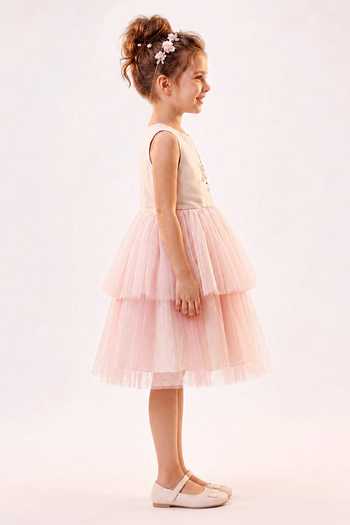 A Little Fable Off White Polyester Blush Unicorn Dress Online at Aza Fashions A Little Fable_Off White Polyester Blush Unicorn Dress _Online_at_Aza_Fashions
