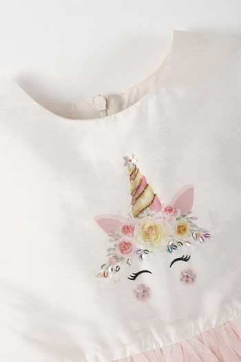 Buy_A Little Fable_Off White Polyester Blush Unicorn Dress _Online_at_Aza_Fashions
