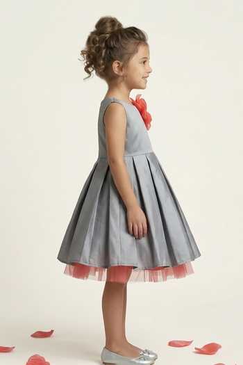 A Little Fable Grey Polyester Neon Corsage Dress Online at Aza Fashions A Little Fable_Grey Polyester Neon Corsage Dress _Online_at_Aza_Fashions