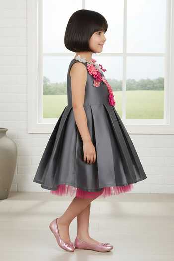 A Little Fable Grey Polyester Shade Of Dress Online at Aza Fashions A Little Fable_Grey Polyester Shade Of Dress _Online_at_Aza_Fashions