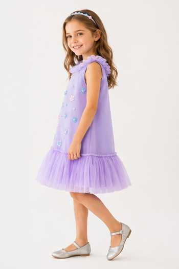 A Little Fable Lavender Polyester Dainty Garden Dress Online at Aza Fashions A Little Fable_Lavender Polyester Dainty Garden Dress _Online_at_Aza_Fashions