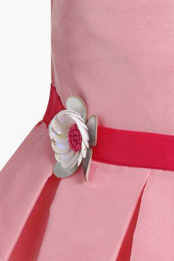 A Little Fable Pink Polyester Glazed Flower Dress Online at Aza Fashions A Little Fable_Pink Polyester Glazed Flower Dress _Online_at_Aza_Fashions