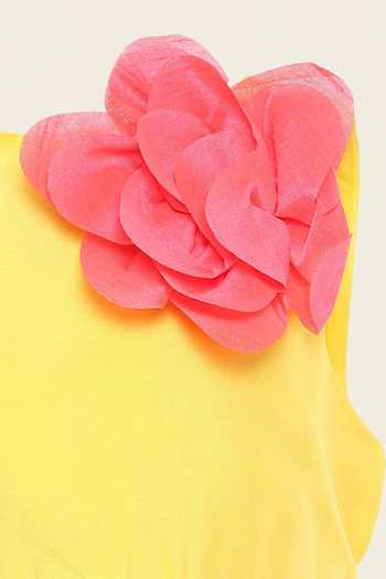 A Little Fable Pink Polyester Yellow Corsage Dress Online at Aza Fashions A Little Fable_Pink Polyester Yellow Corsage Dress _Online_at_Aza_Fashions