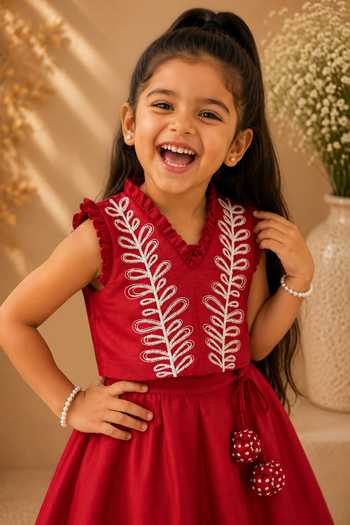 LA Dee DA Red Silk, Bemberg Palash Pearl Embroidered Blouse And Lehenga Set Online at Aza Fashions LA Dee DA_Red Silk, Bemberg Palash Pearl Embroidered Blouse And Lehenga Set _Online_at_Aza_Fashions