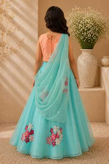 LA Dee DA Sakura Pearl Embroidered Blouse Lehenga Set 
