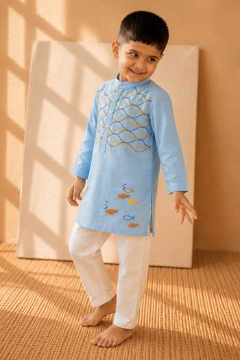 LA Dee DA Oceane Wave & Fish Embroidered Kurta Set 