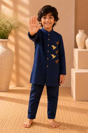 LA Dee DA Origami Bird Embroidered Kurta Set 