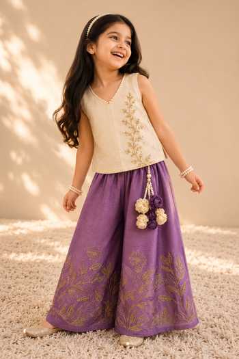 LA Dee DA Lilas Embroidered Crop Top & Palazzo Set 