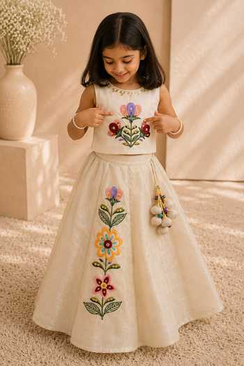 LA Dee DA Folklore Embroidered Blouse & Lehenga Set 