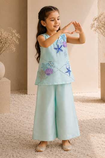 LA Dee DA Coral Embroidered Kurta & Palazzo Set 