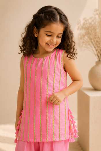 LA Dee DA Pink Silk, Bemberg Candy Embroidered Kurta And Salwar Set Online at Aza Fashions LA Dee DA_Pink Silk, Bemberg Candy Embroidered Kurta And Salwar Set _Online_at_Aza_Fashions