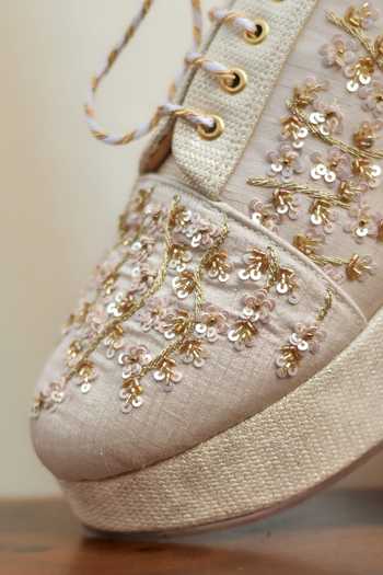 Buy Around Always Ivory Serene Sequin Embellishment Sneaker Wedges Online at Aza Fashions Buy_Around Always_Ivory Serene Sequin Embellishment Sneaker Wedges _Online_at_Aza_Fashions