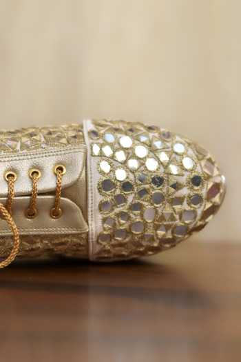 Around Always_Gold Aaina Mirrorwork Sneaker Wedges _Online_at_Aza_Fashions