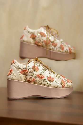 Around Always Ivory Joshika 3d Floral Embroidered Sneaker Wedges Online at Aza Fashions Around Always_Ivory Joshika 3d Floral Embroidered Sneaker Wedges _Online_at_Aza_Fashions