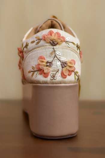 Buy Around Always Ivory Joshika 3d Floral Embroidered Sneaker Wedges Online at Aza Fashions Buy_Around Always_Ivory Joshika 3d Floral Embroidered Sneaker Wedges _Online_at_Aza_Fashions