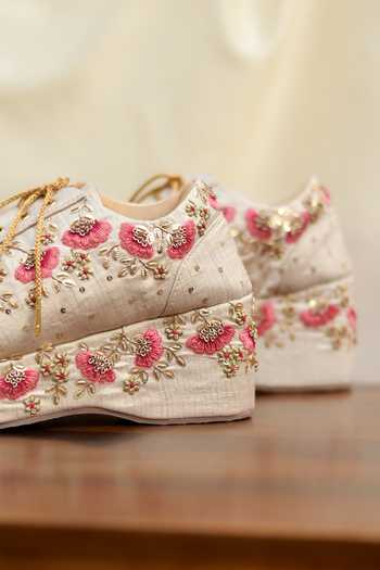 Around Always Beige Daisy Embroidered Wedge Sneakers Online at Aza Fashions Around Always_Beige Daisy Embroidered Wedge Sneakers _Online_at_Aza_Fashions