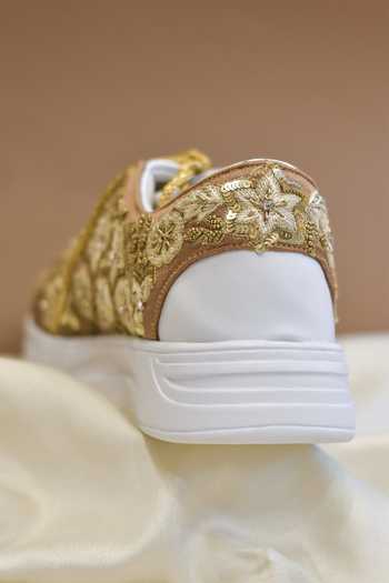 Around Always_Brown Kusum Floral Sequin Embroidered Sneakers _Online_at_Aza_Fashions
