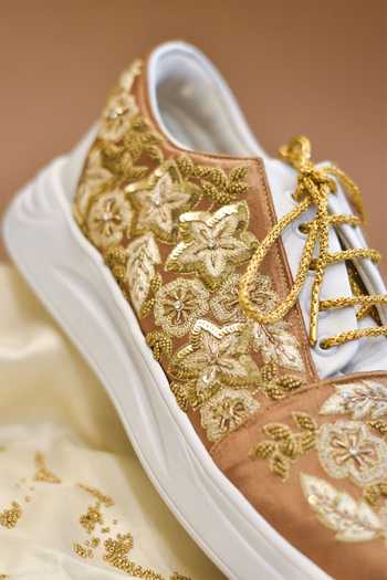 Buy_Around Always_Brown Kusum Floral Sequin Embroidered Sneakers _Online_at_Aza_Fashions