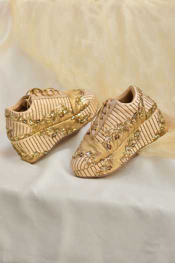 Around Always_Gold Suhani Floral Embroidered Sneakers _Online_at_Aza_Fashions
