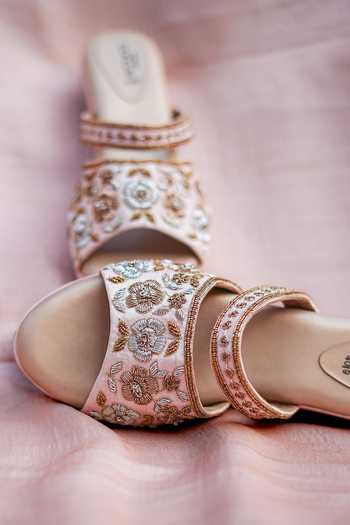 Around Always Peach Yamini Embroidered Wedges Online at Aza Fashions Around Always_Peach Yamini Embroidered Wedges _Online_at_Aza_Fashions