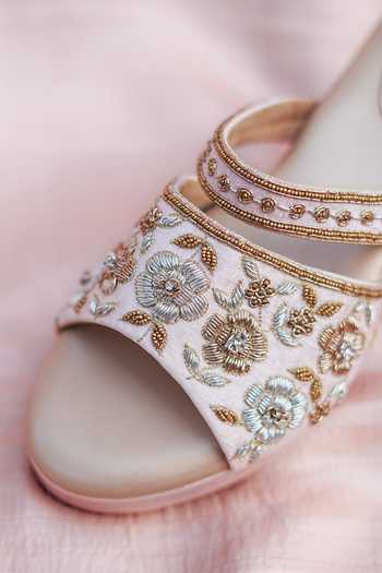 Shop Around Always Peach Yamini Embroidered Wedges Online at Aza Fashions Shop_Around Always_Peach Yamini Embroidered Wedges _Online_at_Aza_Fashions