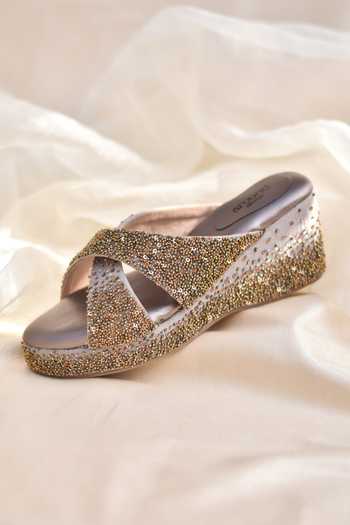Around Always Vogue Embellished Cushioned Wedges