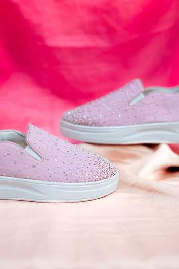 Around Always_Pink Lady Max Pearl Embellished Sneakers _Online_at_Aza_Fashions