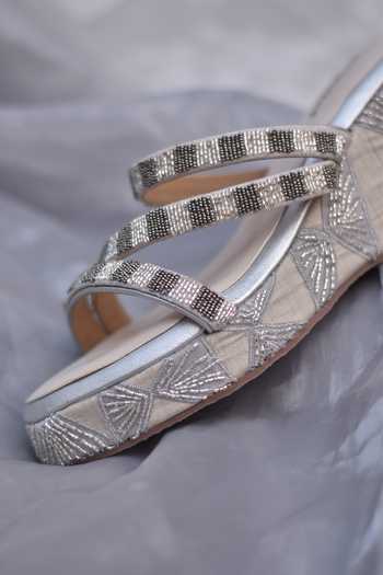 Around Always_Silver Illusion Geometric Threadwork Wedges _Online_at_Aza_Fashions