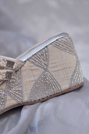 Buy_Around Always_Silver Illusion Geometric Threadwork Wedges _Online_at_Aza_Fashions
