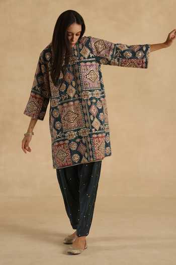 Begum Blue Silk Mandarin Collar Manik Kurta And Pant Set at Aza Fashions Begum_Blue Silk Mandarin Collar Manik Kurta And Pant Set _at_Aza_Fashions