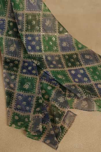 Buy_Begum_Green Silk, Tissue, Organza Mandarin Collar, Yes Aalam Kurta Pant Set _Online_at_Aza_Fashions