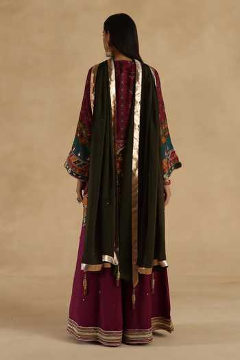 Buy Begum Maroon Silk Mandarin Collar, Yes Chokar Sharara Set Online at Aza Fashions Buy_Begum_Maroon Silk Mandarin Collar, Yes Chokar Sharara Set _Online_at_Aza_Fashions
