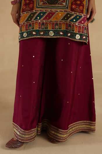 Shop Begum Maroon Silk Mandarin Collar, Yes Chokar Sharara Set Online at Aza Fashions Shop_Begum_Maroon Silk Mandarin Collar, Yes Chokar Sharara Set _Online_at_Aza_Fashions