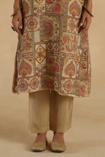 Buy_Begum_Ivory Silk, Organza V-neck, Yes Tarini Kurta Pant Set 