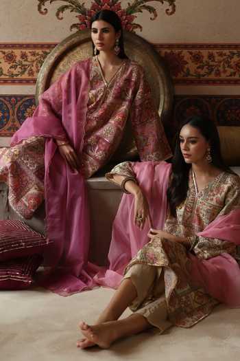 Shop_Begum_Ivory Silk, Organza V-neck, Yes Tarini Kurta Pant Set 