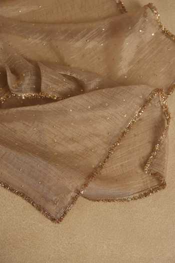 Buy_Begum_Beige Crepe, Silk, Tissue V-neck Ghazal Kurta Pant Set 