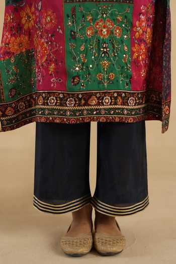 Shop Begum Multi Color Silk V-neck, Yes Meenakari Kurta And Pant Set Online at Aza Fashions Shop_Begum_Multi Color Silk V-neck, Yes Meenakari Kurta And Pant Set _Online_at_Aza_Fashions