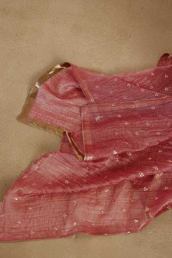Begum_Pink Silk, Tissue Round Neck Bindiya Kurta Pant Set _at_Aza_Fashions