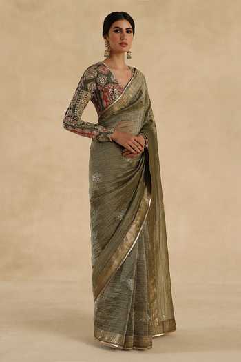 Shop_Begum_Multi Color Silk, Tissue V-neck Veda Saree With Blouse 