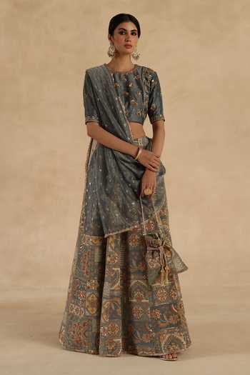Buy Begum Grey Silk, Tissue Round Neck Kangna Lehenga Blouse Set Online at Aza Fashions Buy_Begum_Grey Silk, Tissue Round Neck Kangna Lehenga Blouse Set _Online_at_Aza_Fashions