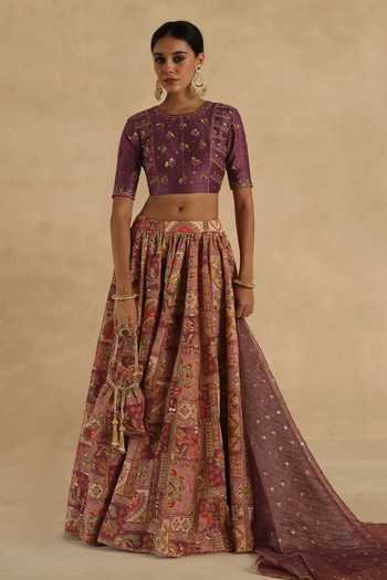 Begum Purple Silk Round Neck Kangna Lehenga Set Online at Aza Fashions Begum_Purple Silk Round Neck Kangna Lehenga Set _Online_at_Aza_Fashions