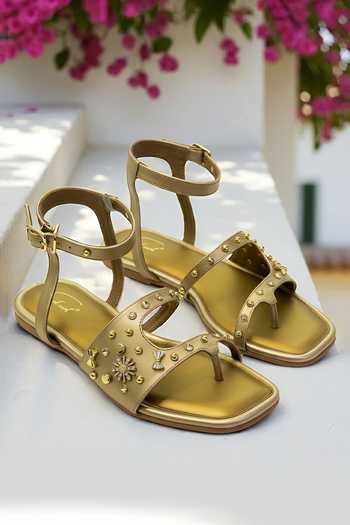 Soleart Helen Studded Vegan Leather Ankle Strap Sandals 