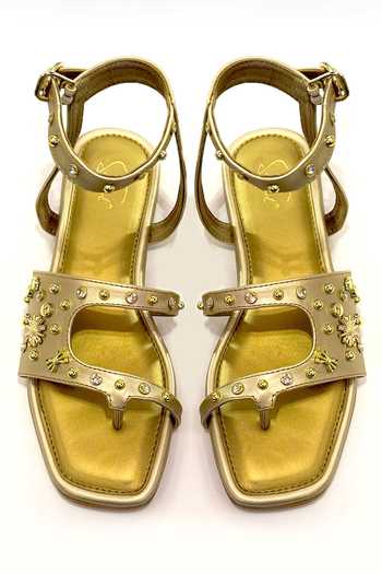 Soleart Helen Studded Vegan Leather Ankle Strap Sandals 