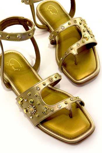 Buy Soleart Gold Helen Studded Vegan Leather Ankle Strap Sandals Online at Aza Fashions Buy_Soleart_Gold Helen Studded Vegan Leather Ankle Strap Sandals _Online_at_Aza_Fashions