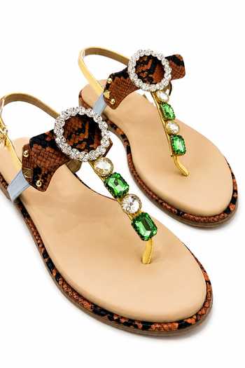 Soleart_Multi Color Asteria Tan Embellished Flat Sandals _Online_at_Aza_Fashions