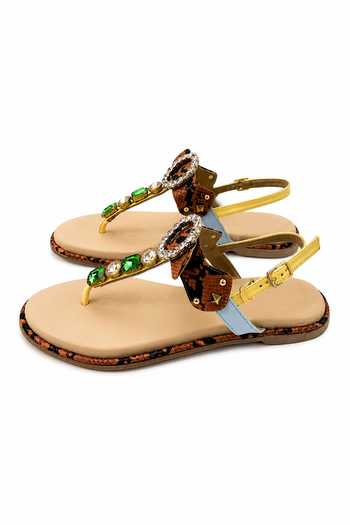 Buy_Soleart_Multi Color Asteria Tan Embellished Flat Sandals _Online_at_Aza_Fashions